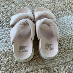 Sorel Vine Twist Slides, cream colored